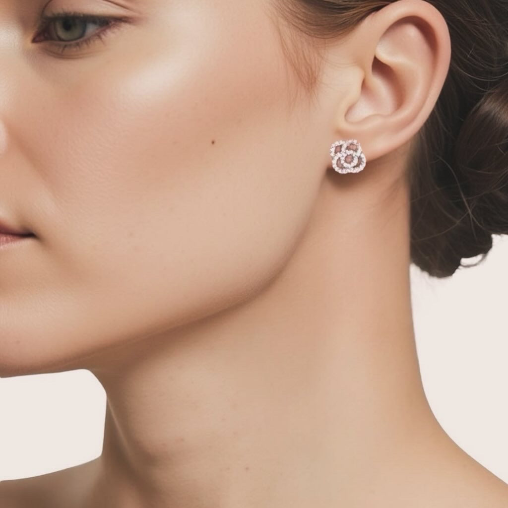 dainty 925 floral stud diamond earrings